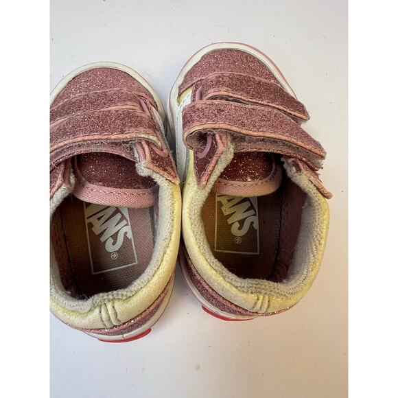 Vans Toddler Glitter Old Skool Sneakers, Pink/Gold, Hook-and-Loop Straps, Size 4 - Picture 5 of 11